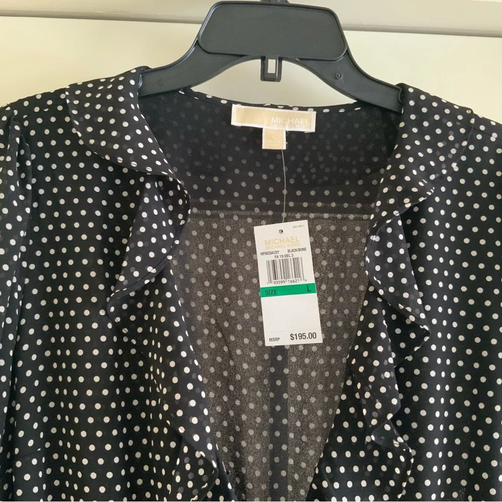 Michael Kors Black and White Polka Dot Long Sleeve Jumpsuit